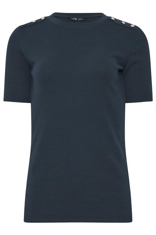 LTS Tall Women's Navy Blue Ribbed Button T-Shirt | Long Tall Sally 5