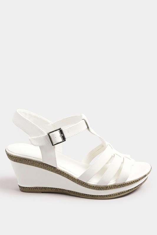 White Faux Leather T-Bar Wedge Sandals In Wide E Fit & Extra Wide EEE Fit | Yours Clothing 3