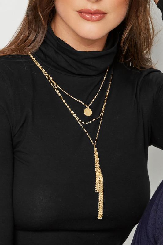 3 PACK Gold Tassel Chain Necklace Set | Yours Clothing 1