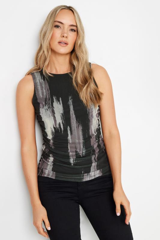 Tall  LTS Tall Black Abstract Print Mesh Ruched Top