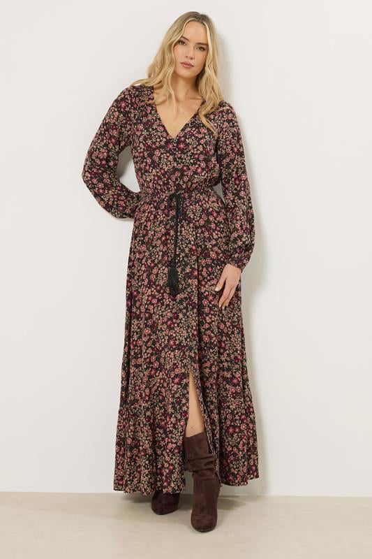 Tall  LTS Tall Black Floral Button Maxi Dress