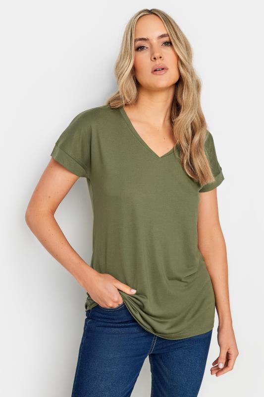 LTS PREMIUM Tall Women's Khaki Green V-Neck T-Shirt | Long Tall Sally 1