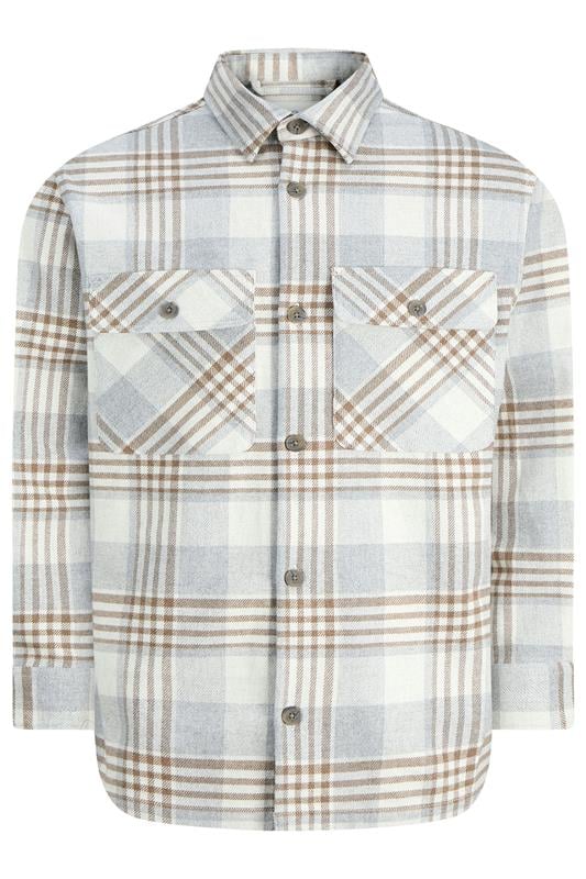 JACK & JONES Big & Tall White & Brown Check Overshirt | BadRhino 1