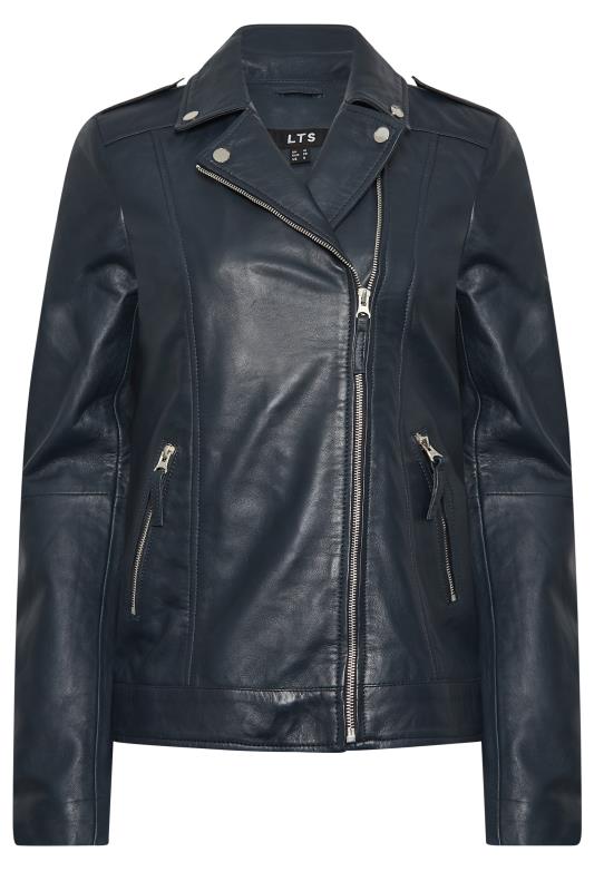 LTS Tall Women's Navy Blue Leather Biker Jacket | Long Tall Sally 5