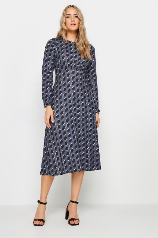 LTS Tall Charcoal Grey Spot Print Midi Dress | Long Tall Sally 1