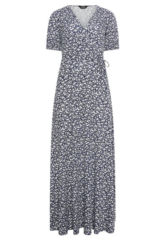 LTS Tall Women's Navy Blue Ditsy Floral Print Maxi Wrap Dress | Long Tall Sally 5