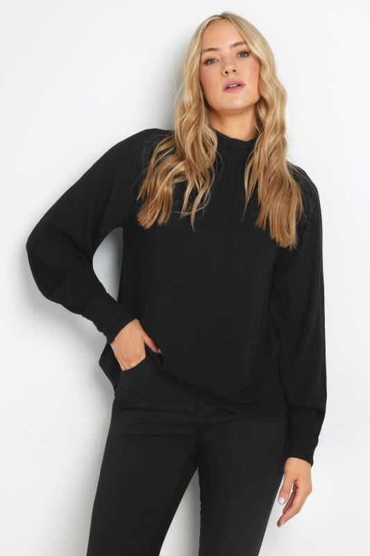 Tall  LTS Tall Black High Neck Crinkle Top