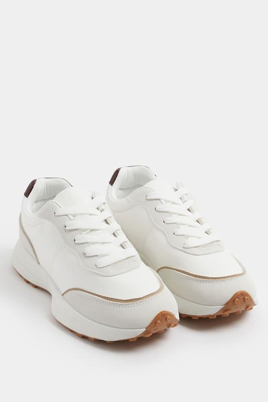  Yours White Faux Leather Runner Trainers In Extra Wide EEE Fit
