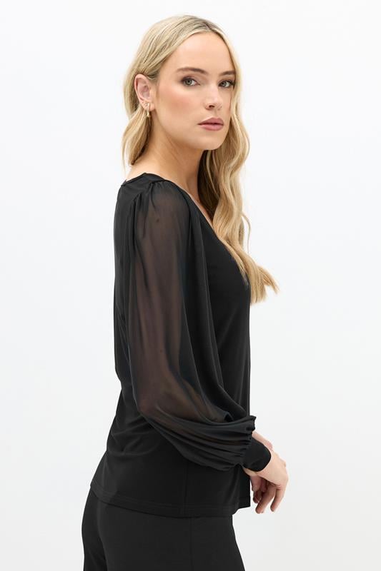 LTS Tall Black Mesh Square Neck Blouse | Long Tall Sally 3