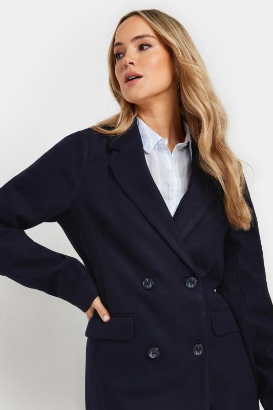 LTS Tall Women's Navy Blue Double Breasted Brushed Jacket | Long Tall Sally 4