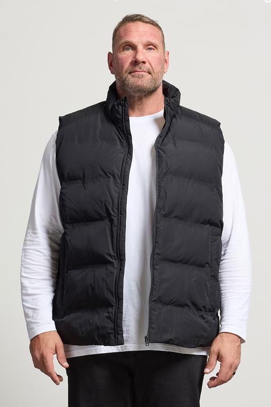 JACK & JONES Big & Tall Black Collared Puffer Bodywarmer