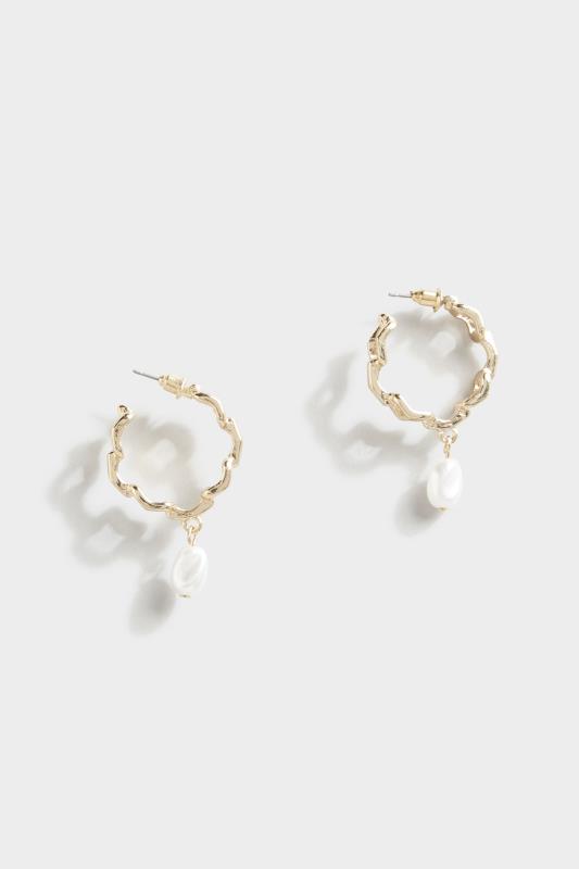 Gold Tone Pearl Drop Chain Earrings | Yours Clothing 1