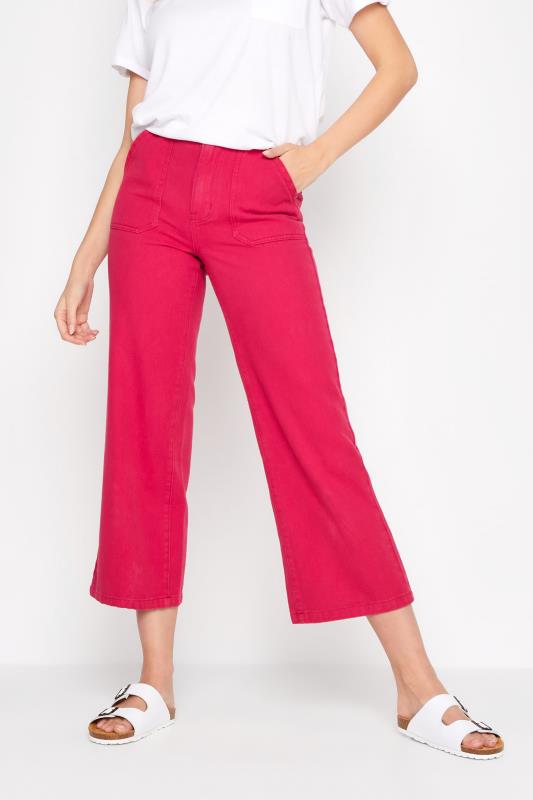 LTS Tall Women's Bright Pink Cotton Twill Wide Leg Cropped Trousers | Long Tall Sally 1