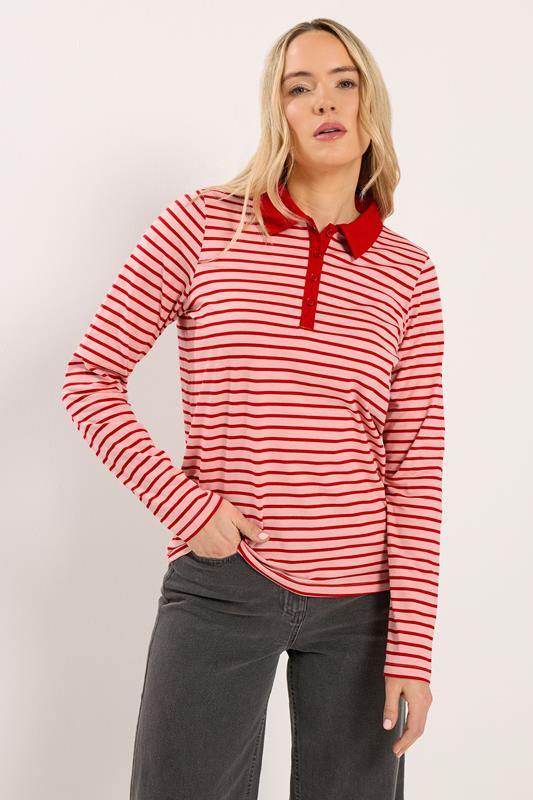 Tall  LTS Tall Red & Pink Stripe Polo T-Shirt