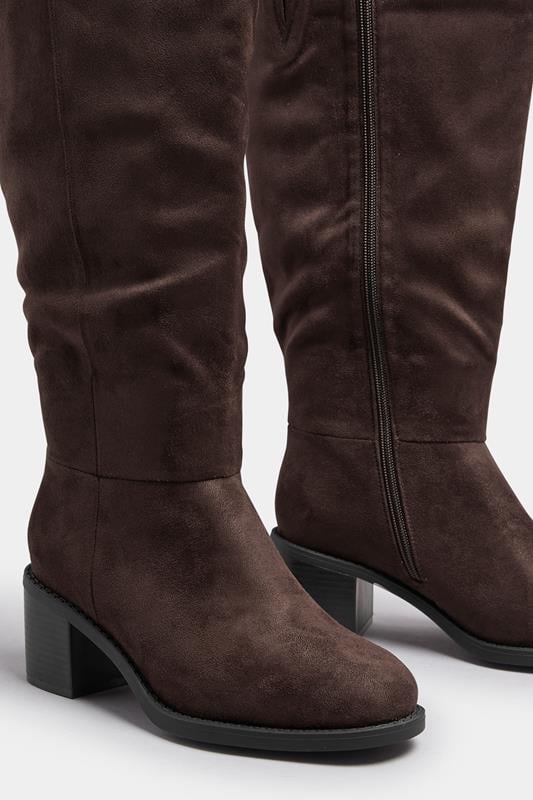 Chocolate Brown Block Heel Micro Boots In Extra Wide EEE Fit | Yours Clothing 5