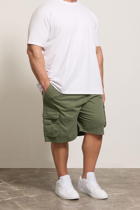 KAM Big & Tall Khaki Green Elastic Waist Cargo Shorts