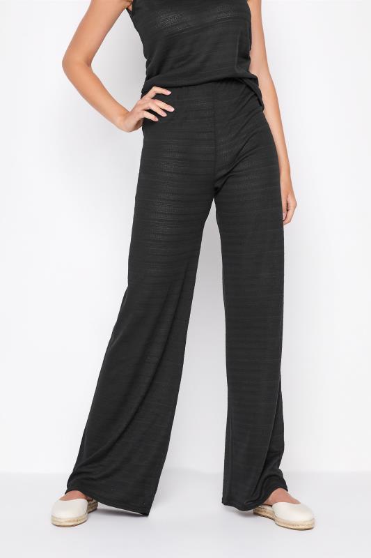 LTS Tall Women's Black Knitted Wide Leg Beach Trousers | Long Tall Sally 1