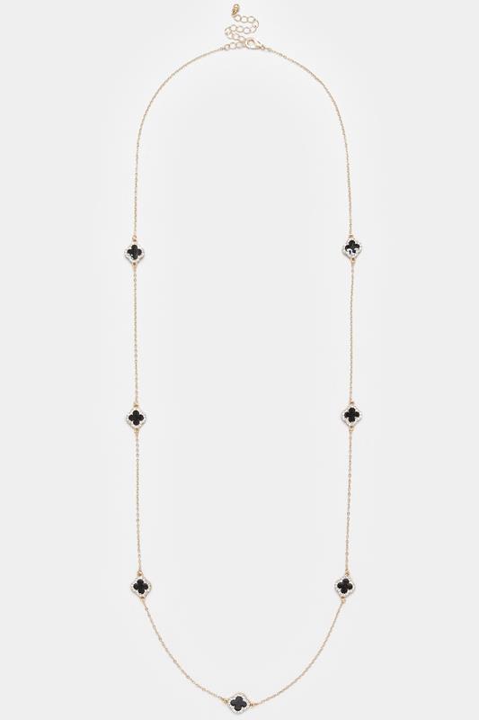 Gold Tone Long Diamante Clover Necklace | Yours Clothing 2