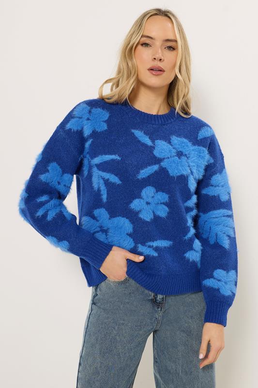 LTS Tall Blue Floral Fluffy Knit Jumper | Long Tall Sally 2