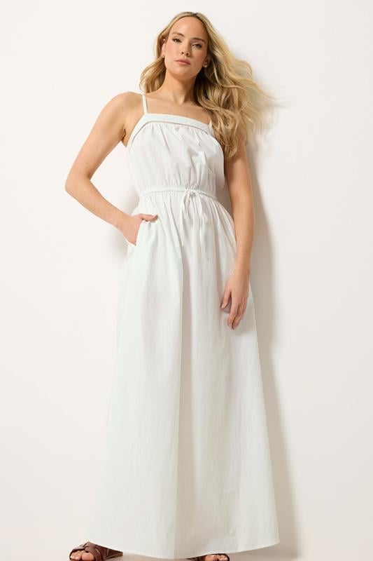 LTS Tall Women's White Tie Waist Cotton Maxi Dress | Long Tall Sally 1