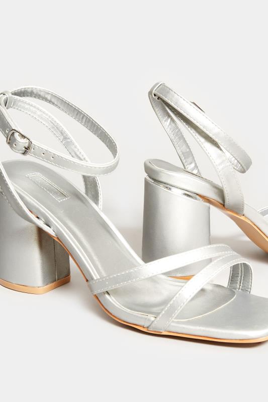 Silver Asymmetrical Block Heel Sandal In Wide E Fit & Extra Fit EEE Fit | Yours Clothing 5