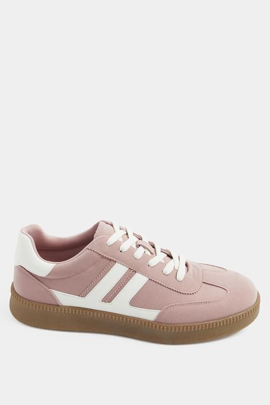 Pink Faux Suede Side Stripe Lace Up Trainer In Wide E Fit | Yours Clothing 2