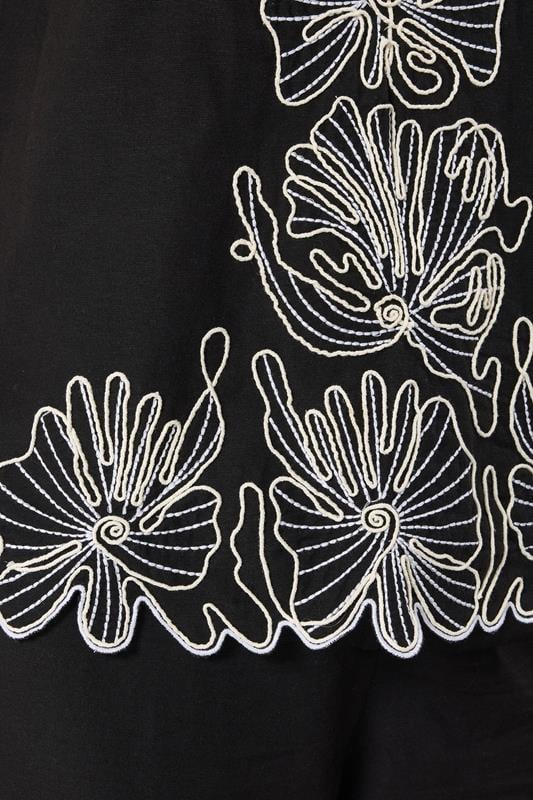LTS Tall Women's Set Black Floral Embroidered Linen Top & Trousers Set | Long Tall Sally  4