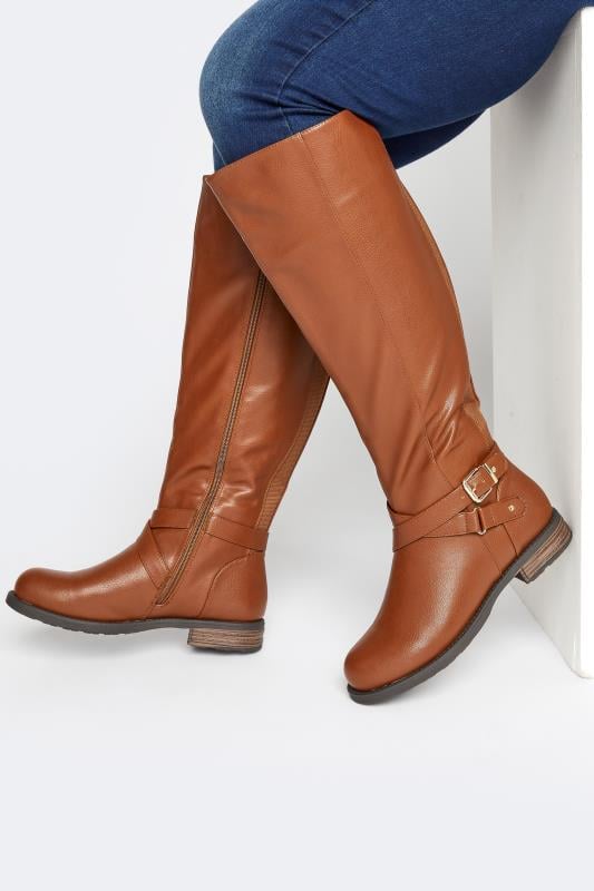 Tall  LTS Tan Brown Leather Riding Boots In Standard D Fit
