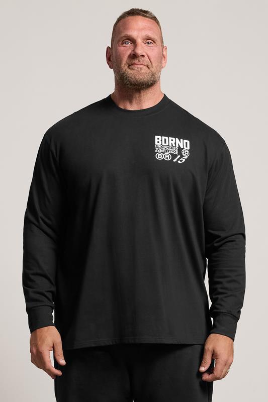 BDRNO Big & Tall Black Printed Long Sleeve T-Shirt | BadRhino 1