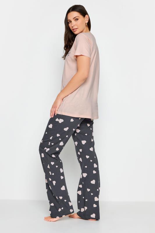 LTS Tall Womens Light Pink Heart Print Wide Leg Pyjama Set | Long Tall Sally 4