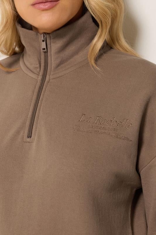 LTS Tall Women's Mocha Brown Embroidered Half Zip Sweatshirt | Long Tall Sally 4