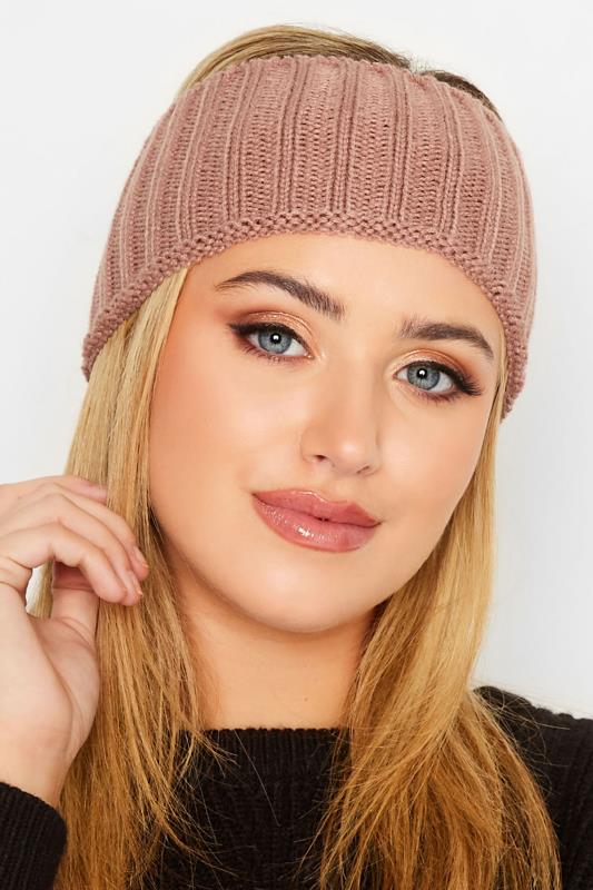 Pink Ribbed Knitted Headband | Yours Clothing 1