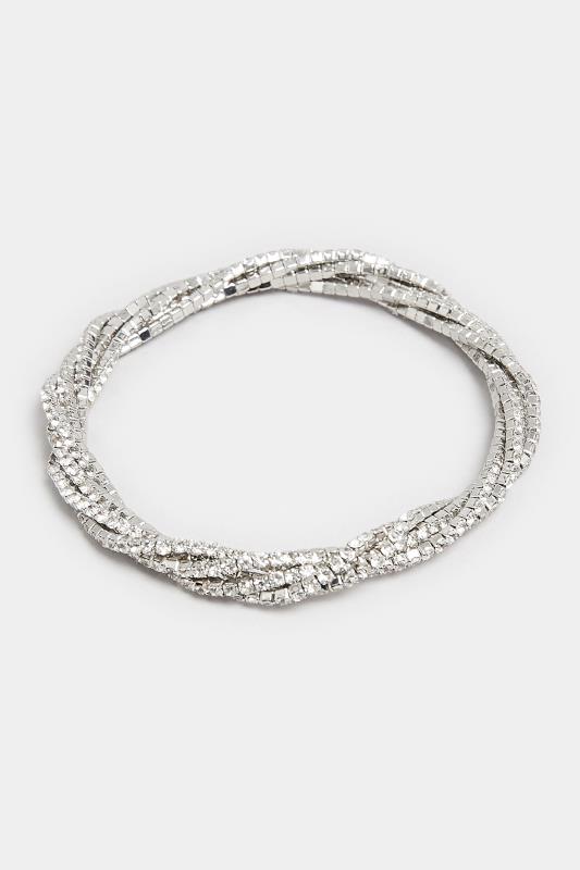 Silver Tone Diamante Twist Stretch Bracelet | Yours Clothing 2
