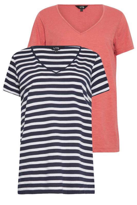 LTS Tall Womens 2 PACK Navy Blue & Coral Pink Stripe V-Neck T-Shirts | Long Tall Sally 7