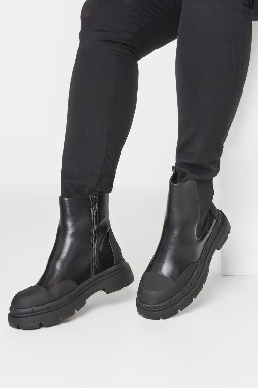 Black Chunky High Chelsea Boots In Extra Wide EEE Fit | Yours Clothing  1