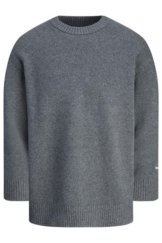 JACK & JONES Big & Tall Dark Grey Crew Neck Knit Jumper | BadRhino 1
