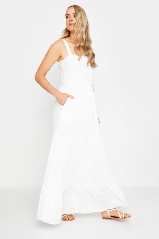 LTS Tall Women's White Shirred Tiered Maxi Dress | Long Tall Sally  4