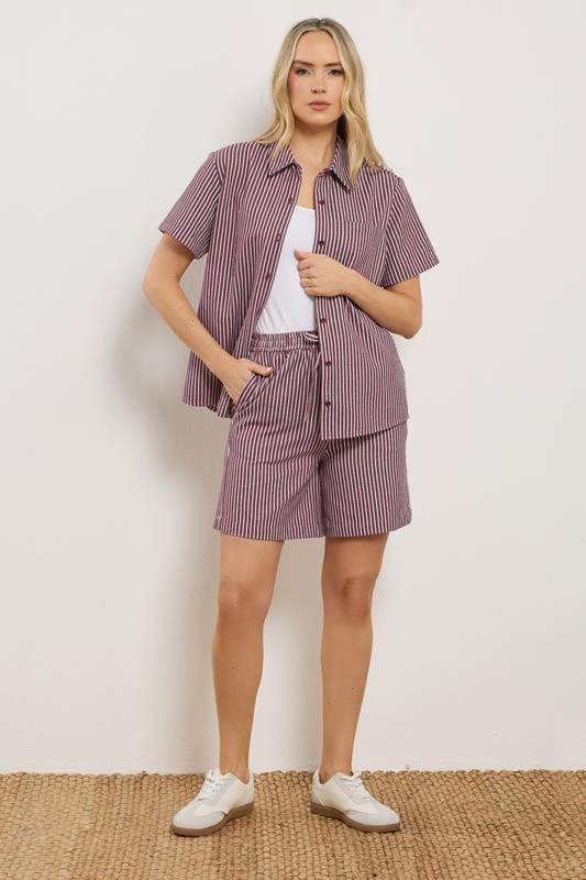 LTS Tall Women's Burgundy Red Stripe Cotton Shorts | Long Tall Sally 1