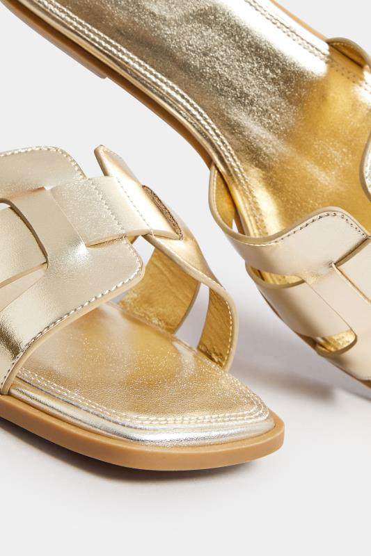 Gold Cut Out Mule Sandals In Extra Wide EEE Fit | Yours Clothing 5