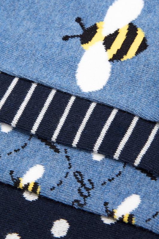 4 PACK Blue 'Bee Kind' Trainer Liner Socks | Yours Clothing 4