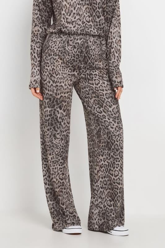 Tall  LTS Tall Grey Marl Animal Print Wide Leg Trousers