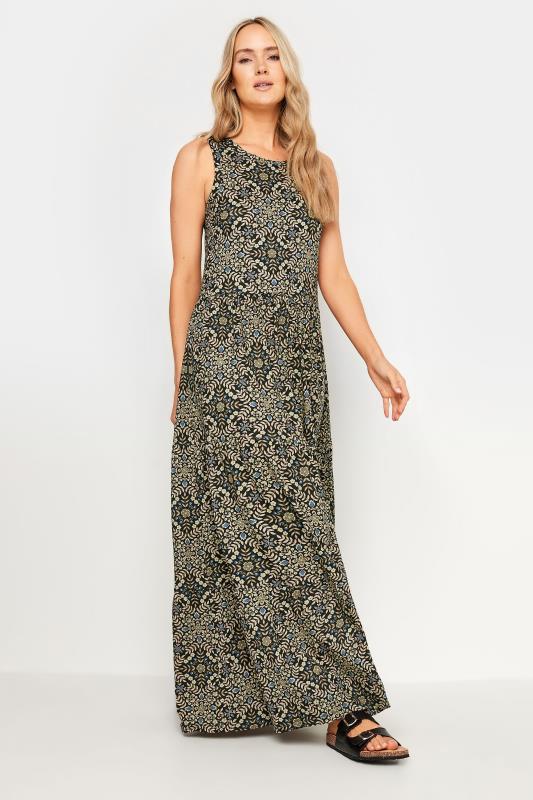 Tall  LTS Tall Black & Brown Floral Print Tiered Sleeveless Maxi Dress