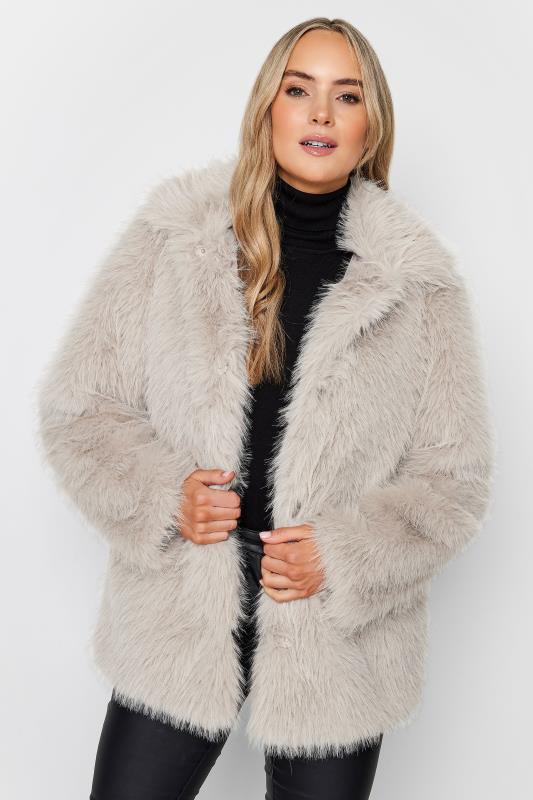 Tall  LTS Tall Light Grey Faux Fur Coat