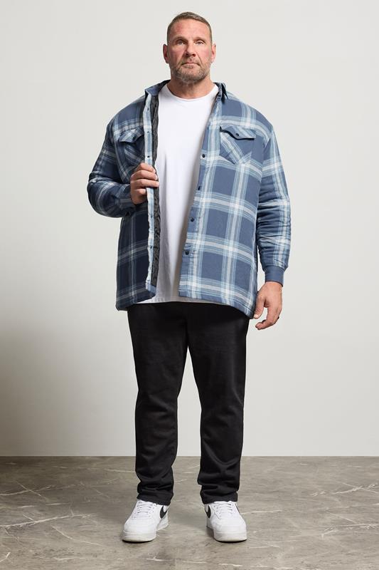 KAM Big & Tall Denim Blue Quilted Long Sleeve Check Overshirt | BadRhino 2