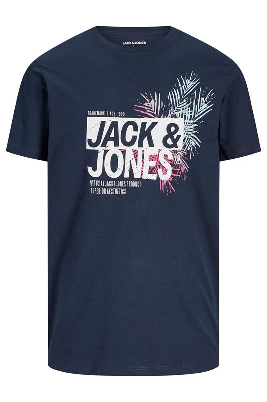 JACK & JONES Big & Tall Navy Blue Contrast Logo Print T-Shirt | BadRhino 3