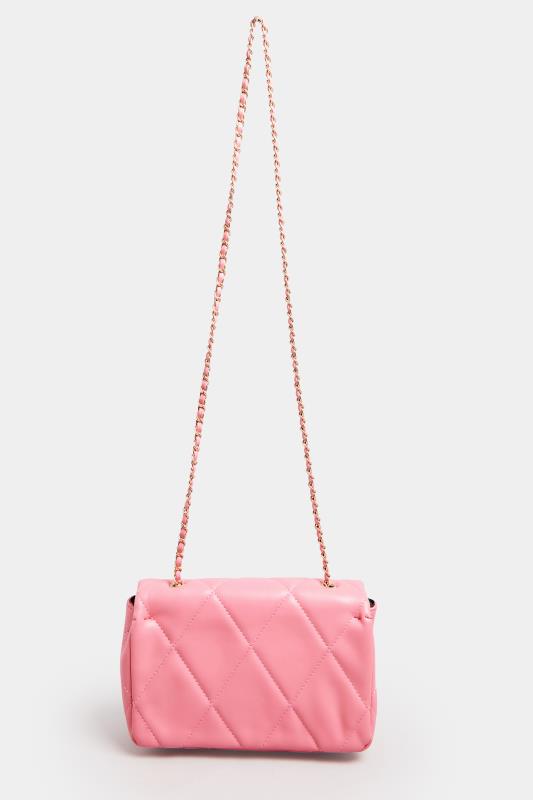 Pink Studded Quilted Chain Bag | Yours Clothing 4