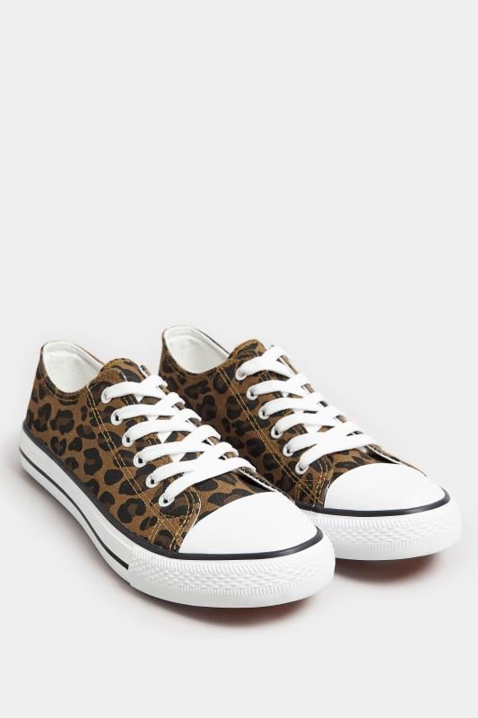 LTS Tall Women s Brown Leopard Print Canvas Low Trainers In Standard Fit Long Tall Sally