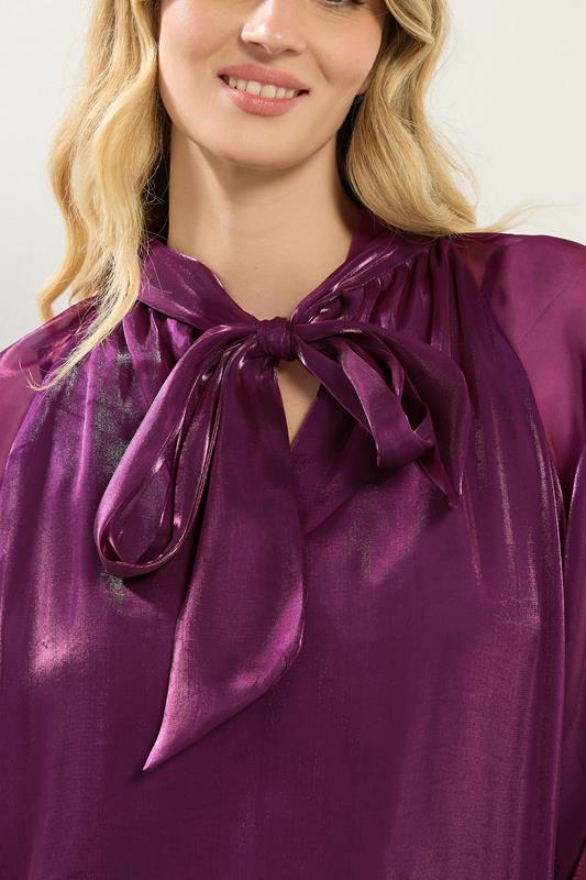 LTS Tall Purple Organza Tie Neck Blouse | Long Tall Sally 6