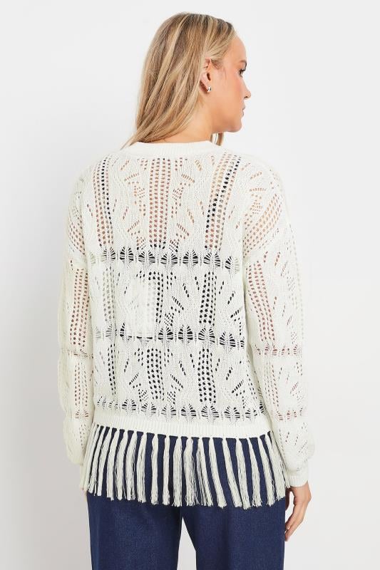 LTS Tall Women's White Crochet Tassel Jumper | Long Tall Sally 3