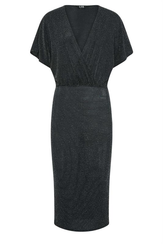 LTS Tall Black & Silver Glitter Midi Wrap Dress | Long Tall Sally  5